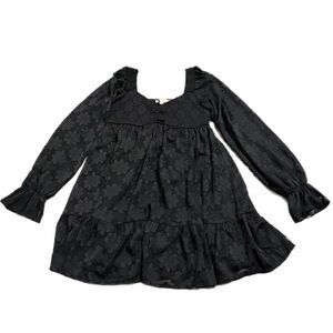 Thirty/Thirty Jacquard 70s Floral Mini Dress – Gothic Romantic – (Black) Size M